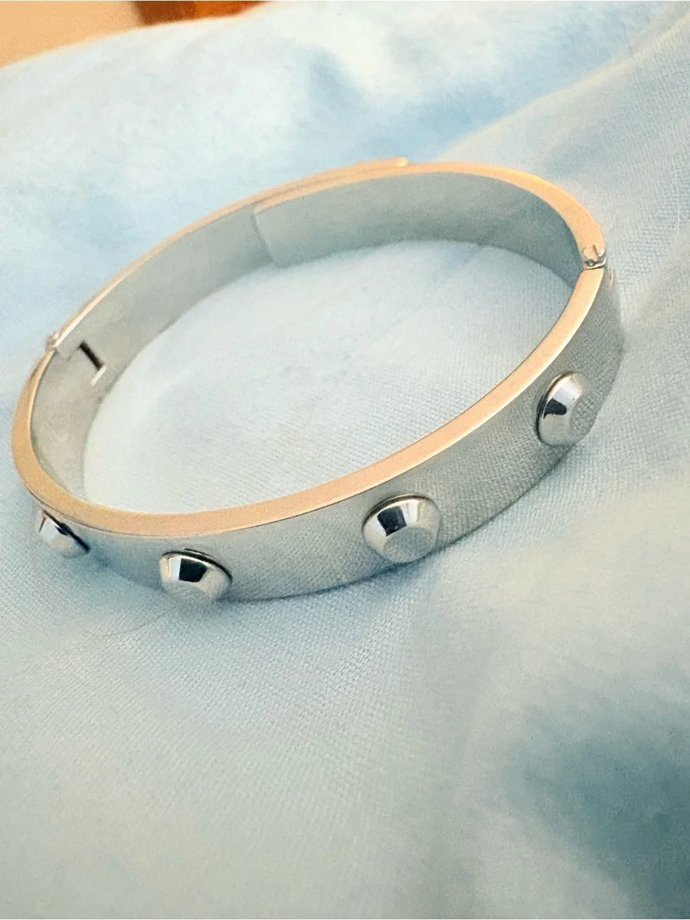 RARE Michael Kors Silver Stud & Crystal Hinged Slide Bangle Heritage Astor